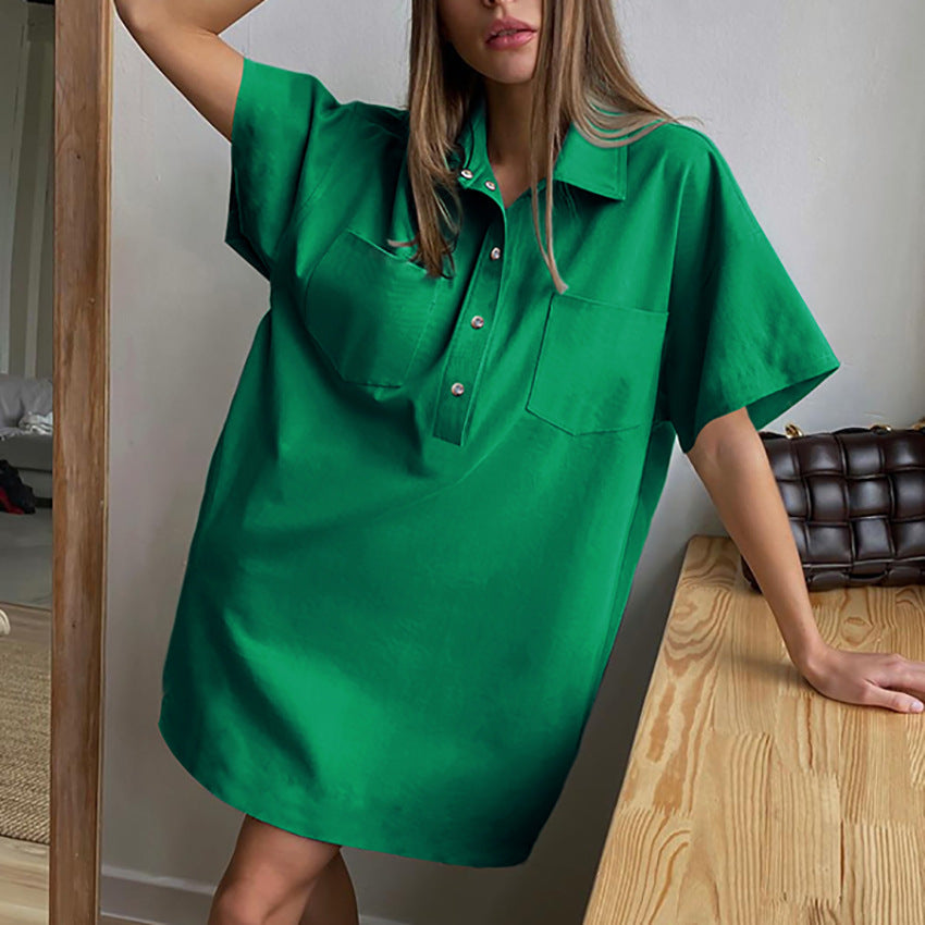 European and American Street Dress Loose American Polo Dress Niche Oversized Cotton Pocket