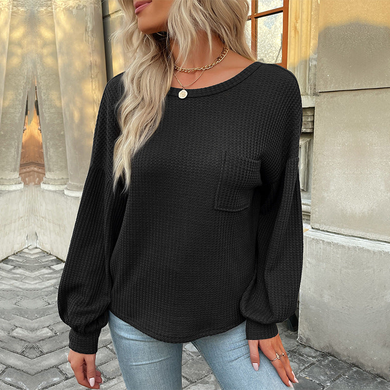 European and American Leisure Top Gray Long Sleeves Backless Hollow Sweater Women's Autumn