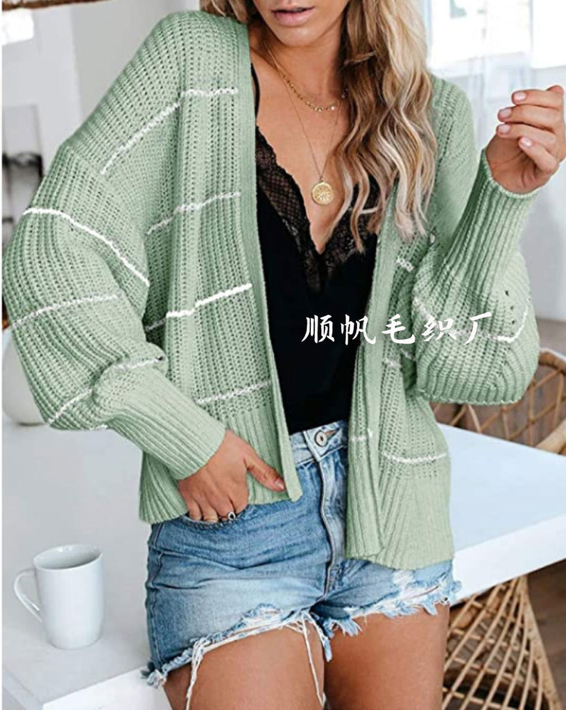 Striped Knitted Coat Commuter Ol plus Size Color Sweater Cardigan