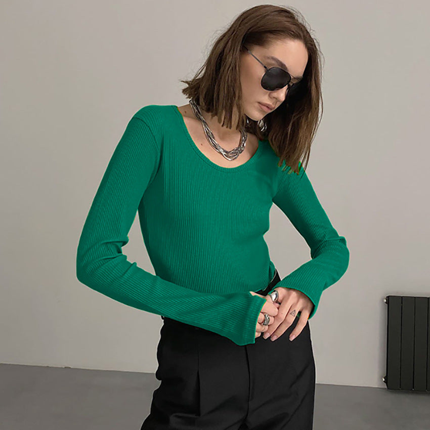 All-Match Knitted Long-Sleeved Bottoming Shirt Christmas Slim Top Klein Blue T-shirt for Women