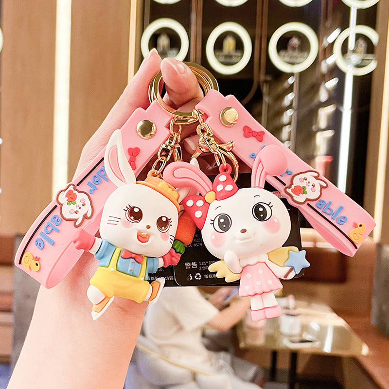 Rabbit Year Cute Bunny Carrot Keychain Car Couple Pendant Girls' Bags Key Ring Pendants