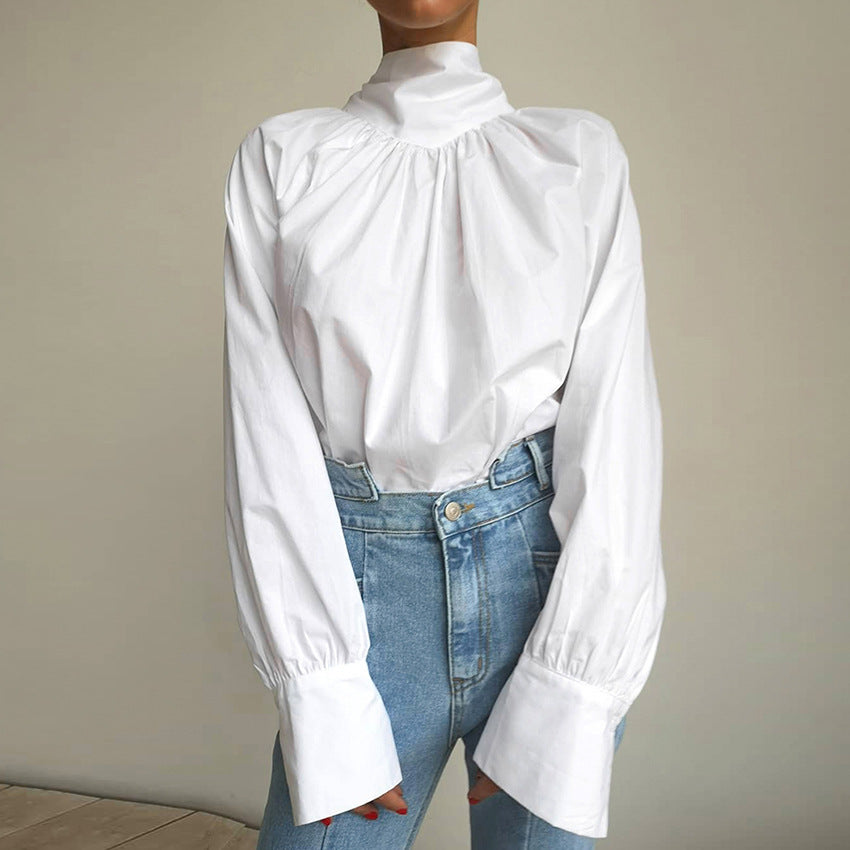 French Style Classic Style Bowknot Shirt Women's Design Sense Niche Women's Small Turtleneck White Shirt