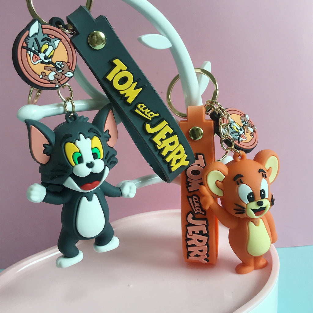 PVC Cat and Mouse Keychain Cartoon Cute Small Gift Pendant Ornaments for Couple Car Key Pendant Tom Jerry