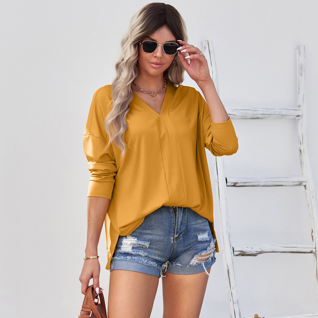 2022 Early Autumn New V-neck Knitted Top Beauty Clothing Solid Color Pullover Thin Knitwear