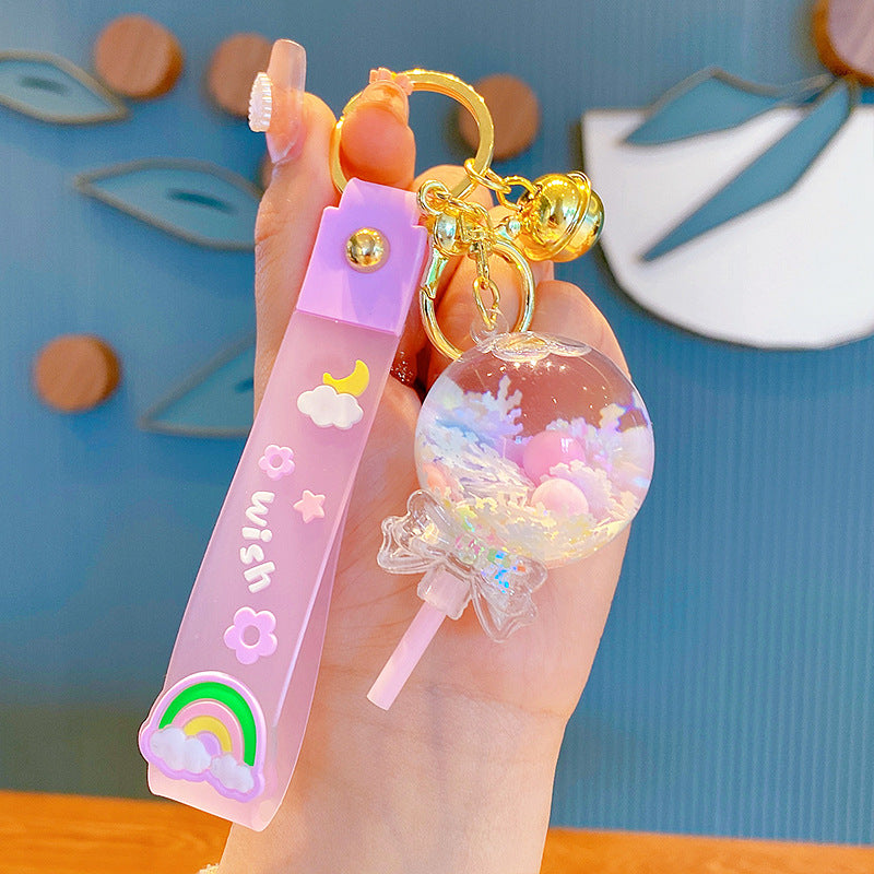 Acrylic Oil Lollipop Quicksand Bottle Keychain Pendant Female Cute Schoolbag Pendant Exquisite Small Gift