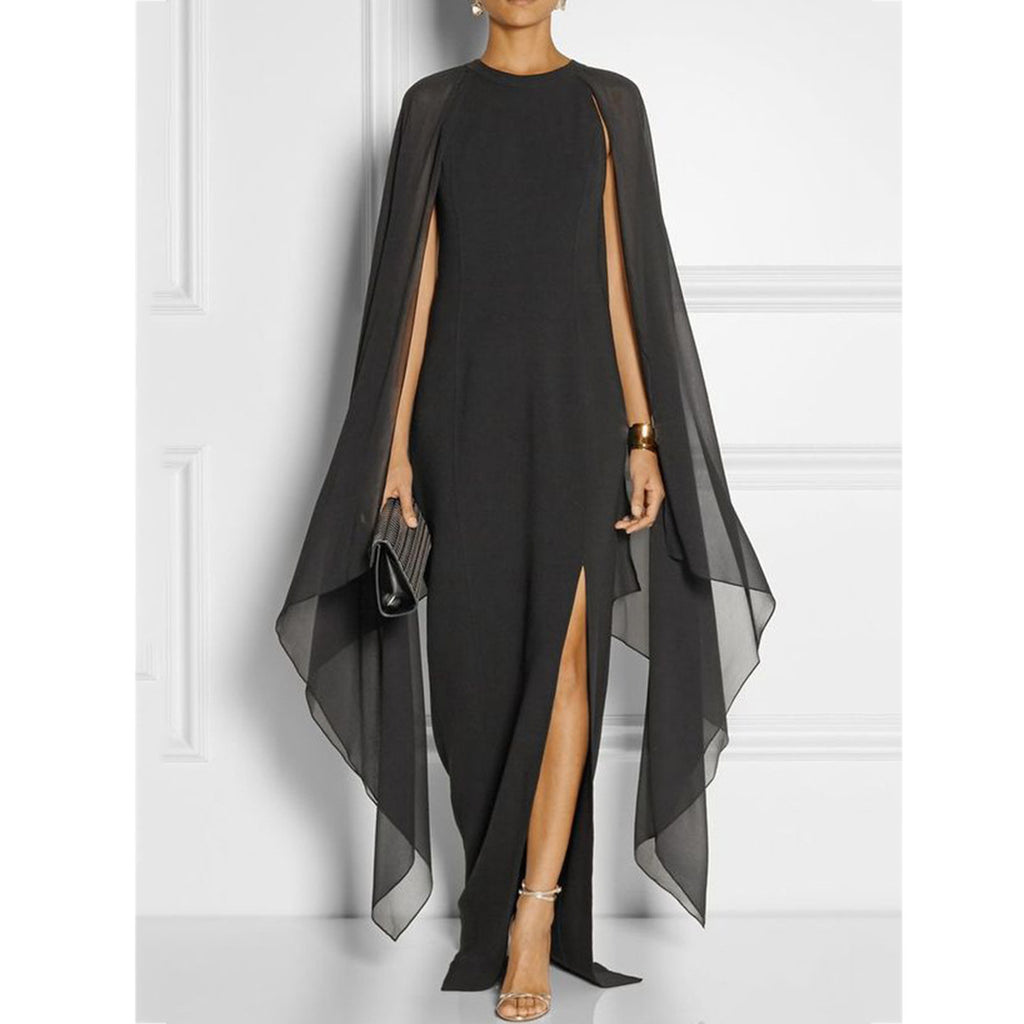 Solid Color Shawl Slit Irregular Formal Dress