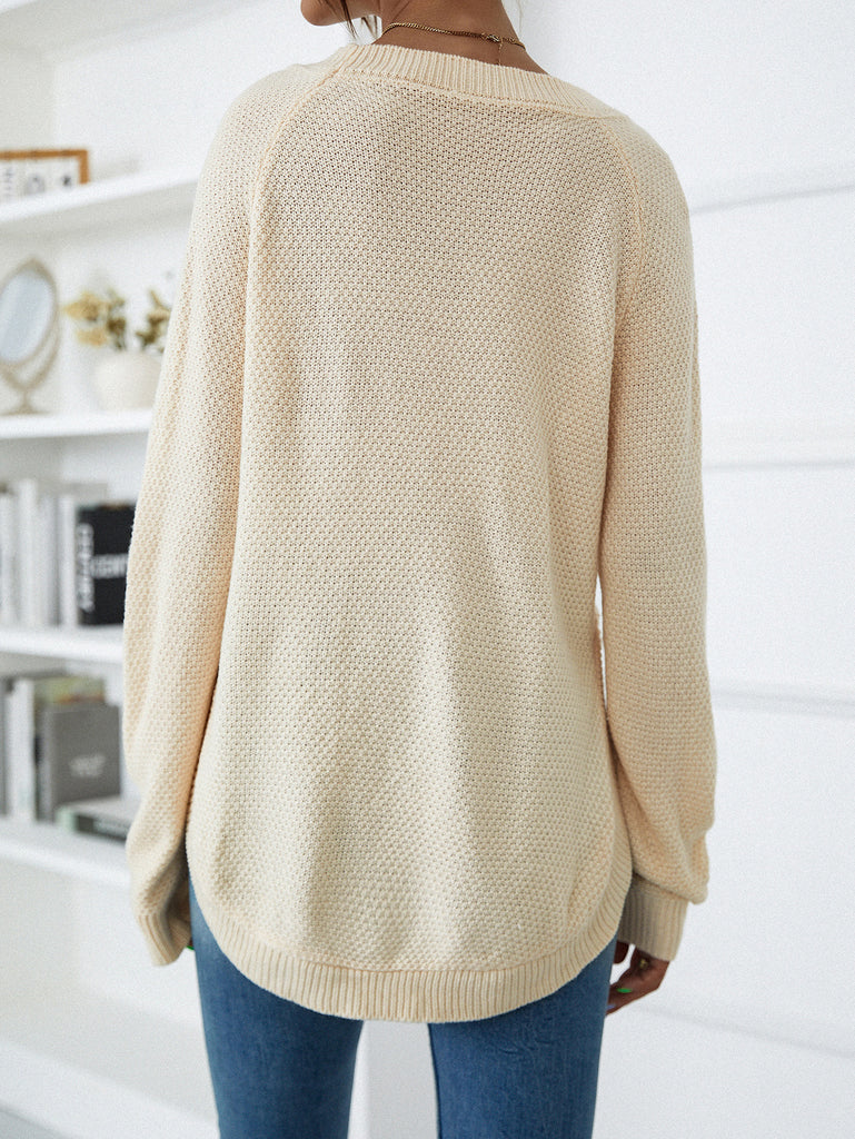 Mid-Length High Slit round Neck Sweater