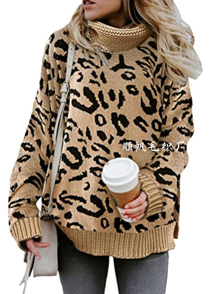 Leopard Print Turtleneck Sweater New T Sweaters Women's Clothing