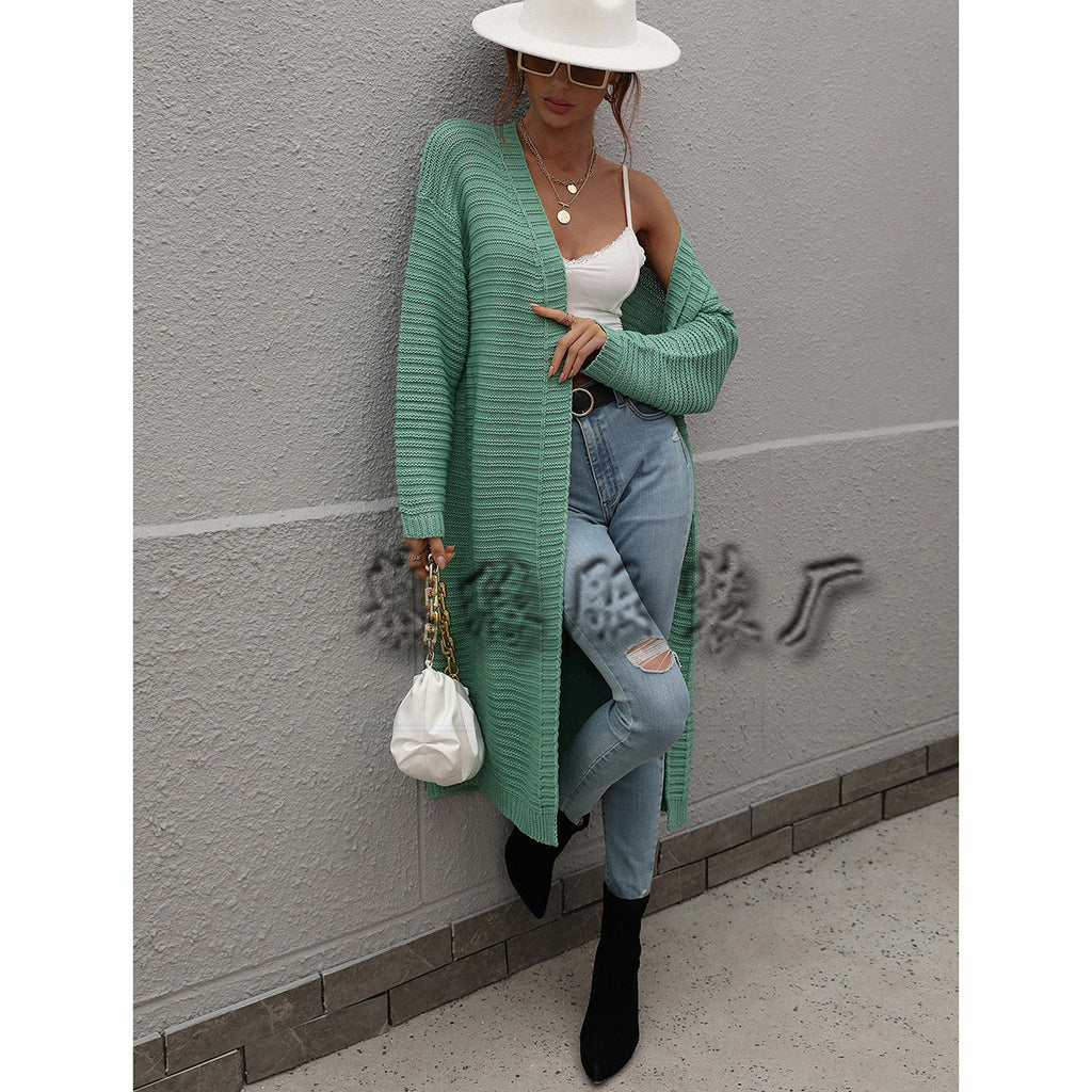 Long Cardigan Solid Color European and American Style Women Knitted Women's Cardigan Sweater Women