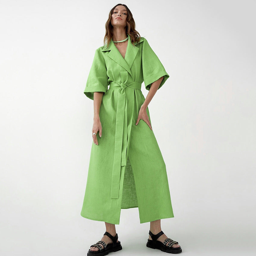 Stomach Blanket Style Suit Skirt Fashion Women's Wear Cotton and Linen Dress A- line Dress European and American Waist Dress