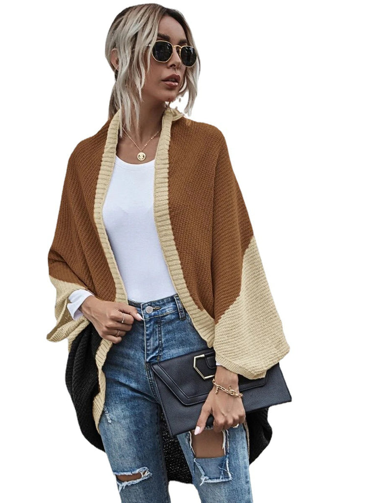 Autumn and Winter New Color Stitching Knitted Cardigan Sweater Coat