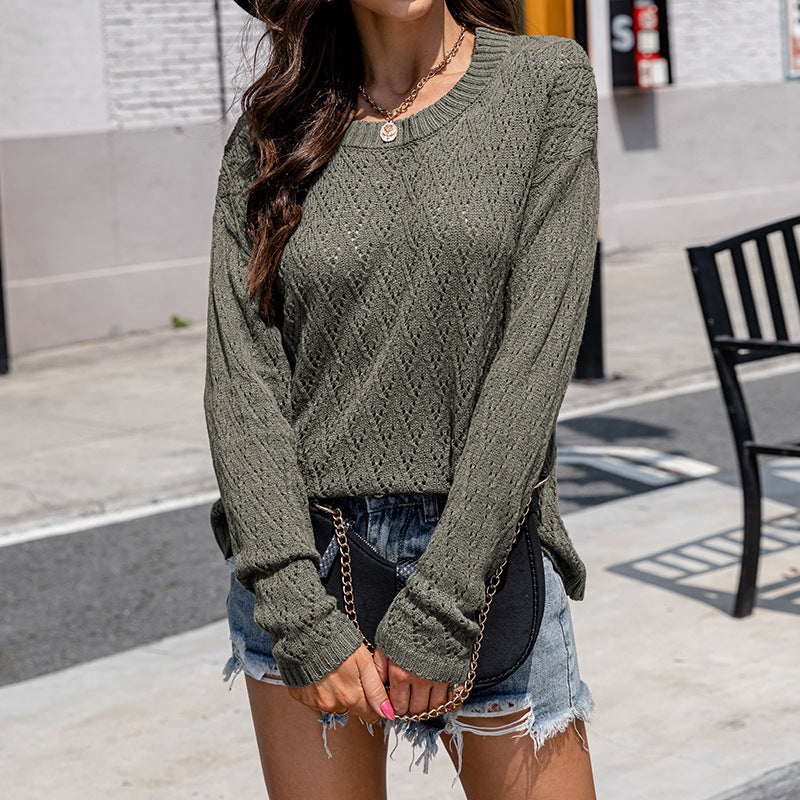 Spring and Summer New Lightweight Sweater Casual Sexy Solid Color Loose Pullover Hollow Sweater