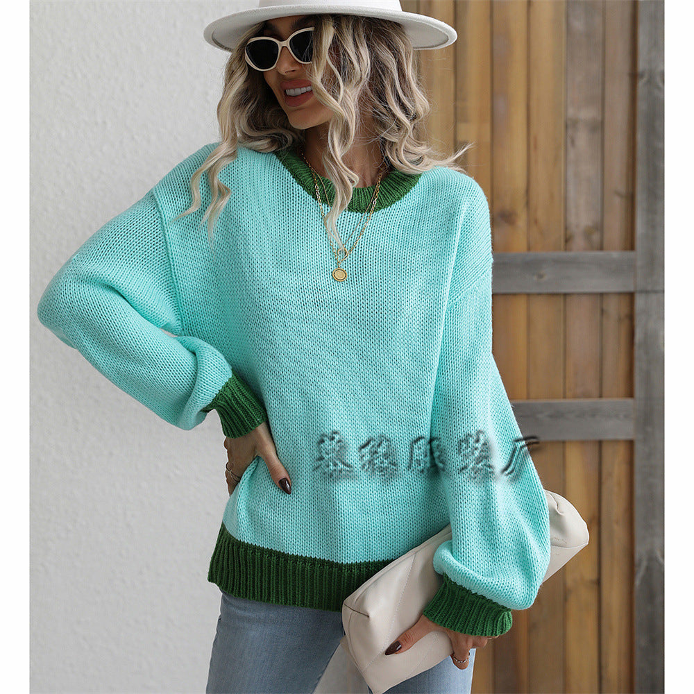 Women's Knitwear Women's Splicing Pullover Women's Loose Sweater Women