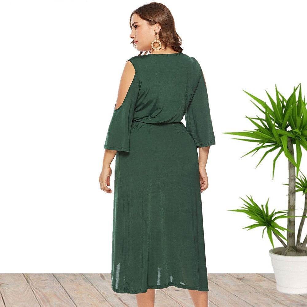 plus Size Women's Clothes Short Sleeve Split Lace-up off-the-Shoulder Dress