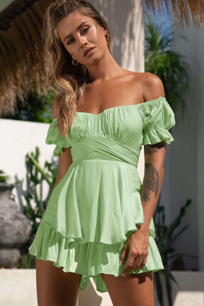 Jumpsuit Solid Color Fashion Sexy off-Neck Lantern Ruffle Sleeve Casual Summer Women's Clothing Short Pants