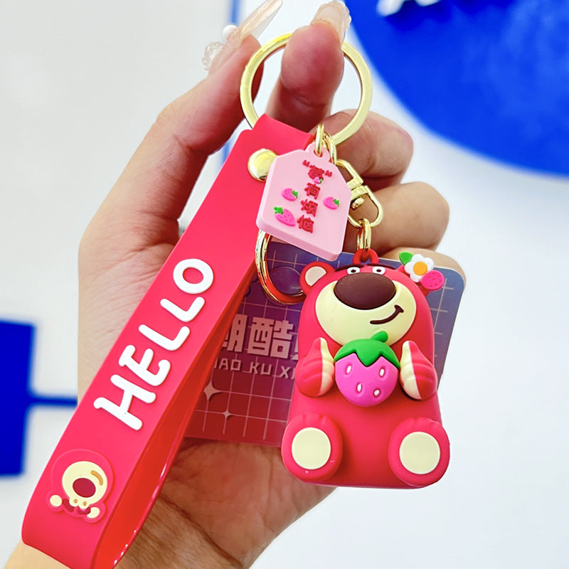 Strawberry Bear PVC Epoxy Doll Lovely Key Buckle Pendant Gift Cartoon Girlish Handbag Pendant Small Jewelry