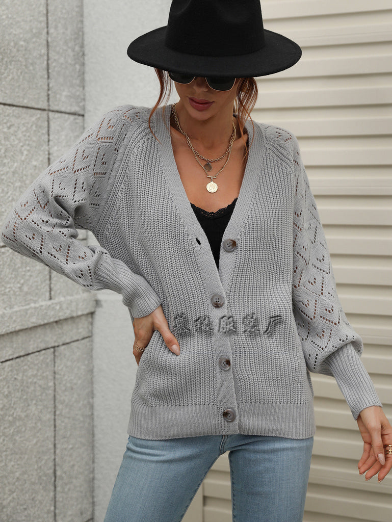 Single-Breasted Solid Color Knitted Women's Knitted Cardigan Loose Sweater Women