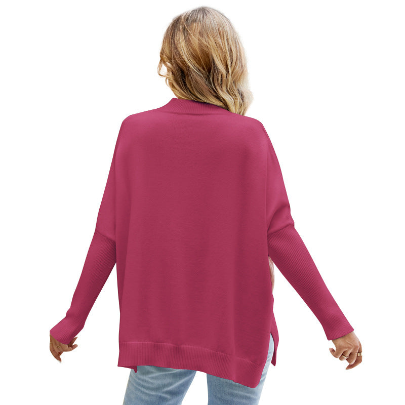 Loose Sweater All-Match Round Neck Sweater Contrast Color Batwing Sleeve Pullover Sweater