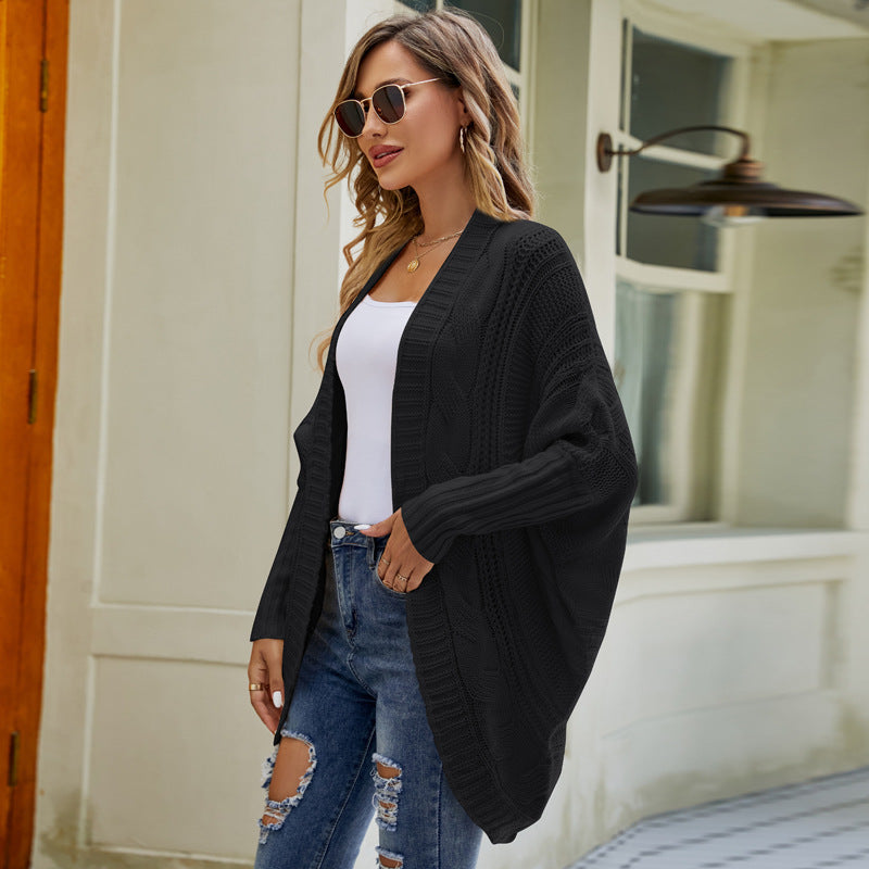 Elegant Knitted Coat Autumn and Winter Solid Color Irregular Shawl Twisted Batwing Sleeve Sweater Cardigan