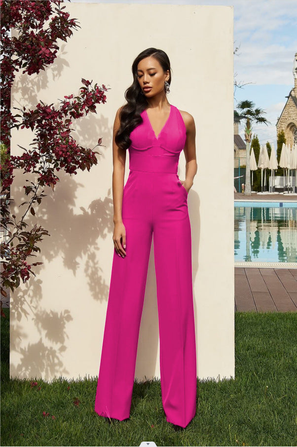 Sexy Sling Velcro Dress Casual Straight-Leg Jumpsuit