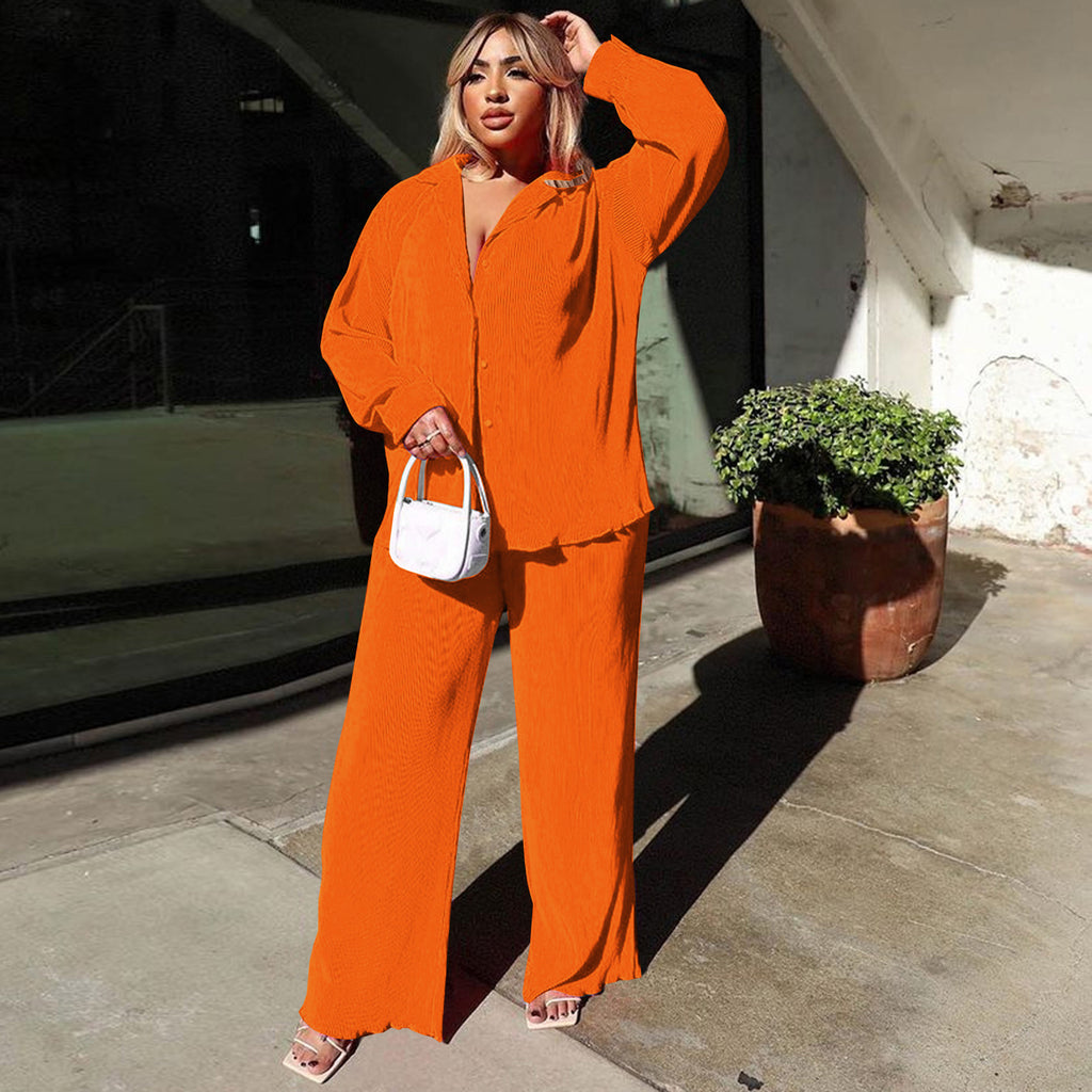 Casual Long Sleeve Solid Color Two-Piece Set