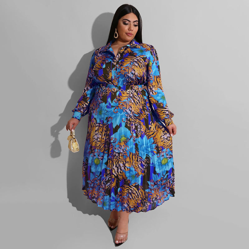 Woven Printed Pleated Fashion Casual Large Size Women 'S Two-Piece Suit