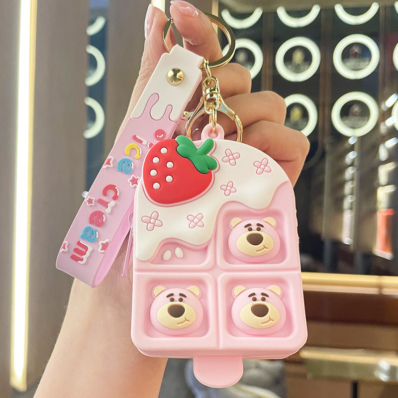 Ice Cream Strawberry Bear Silicone Sorbet Coin Purse Keychain Pendant Hello Kitty Doll Schoolbag Ornaments