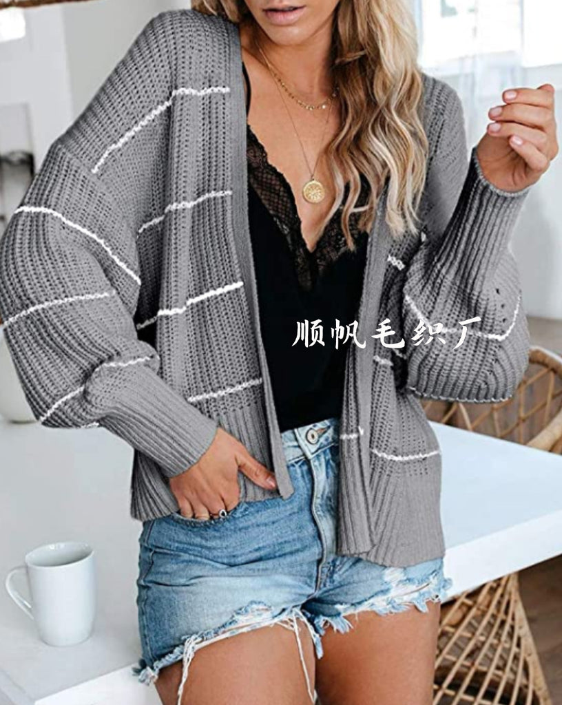 Striped Knitted Coat Commuter Ol plus Size Color Sweater Cardigan