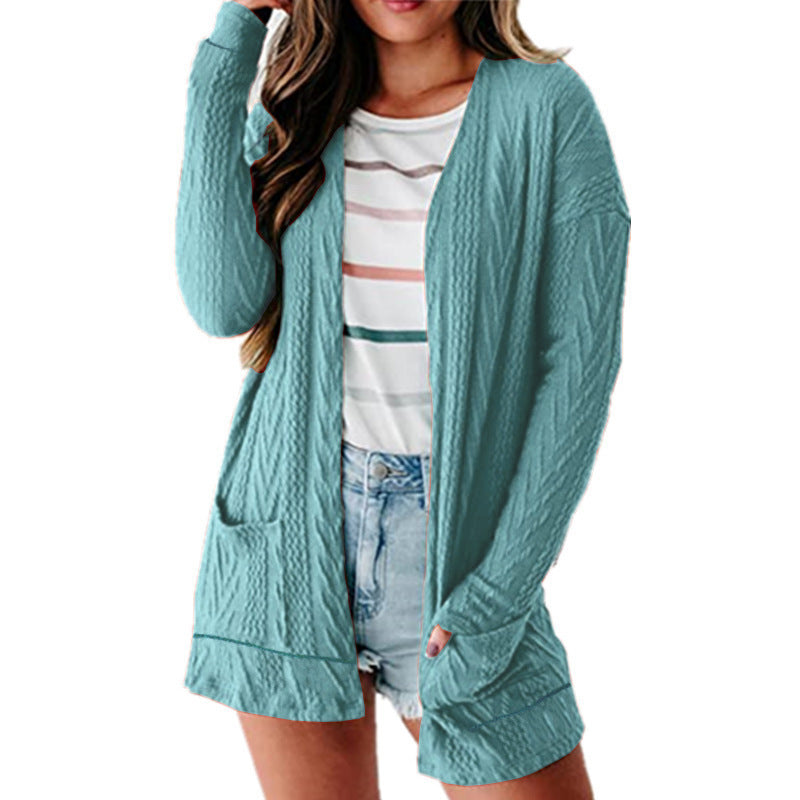 Loose Wool Stitching Sweater Knitted Long Sleeve Cardigan