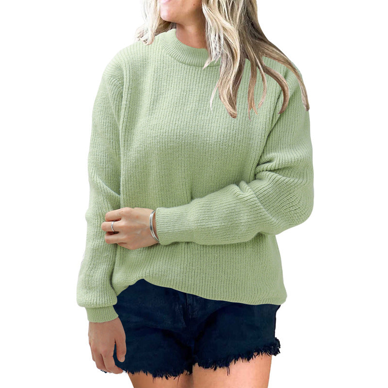 Women's Sweater round Neck Pullover Solid Color Casual Fashion All-Matching Sweater