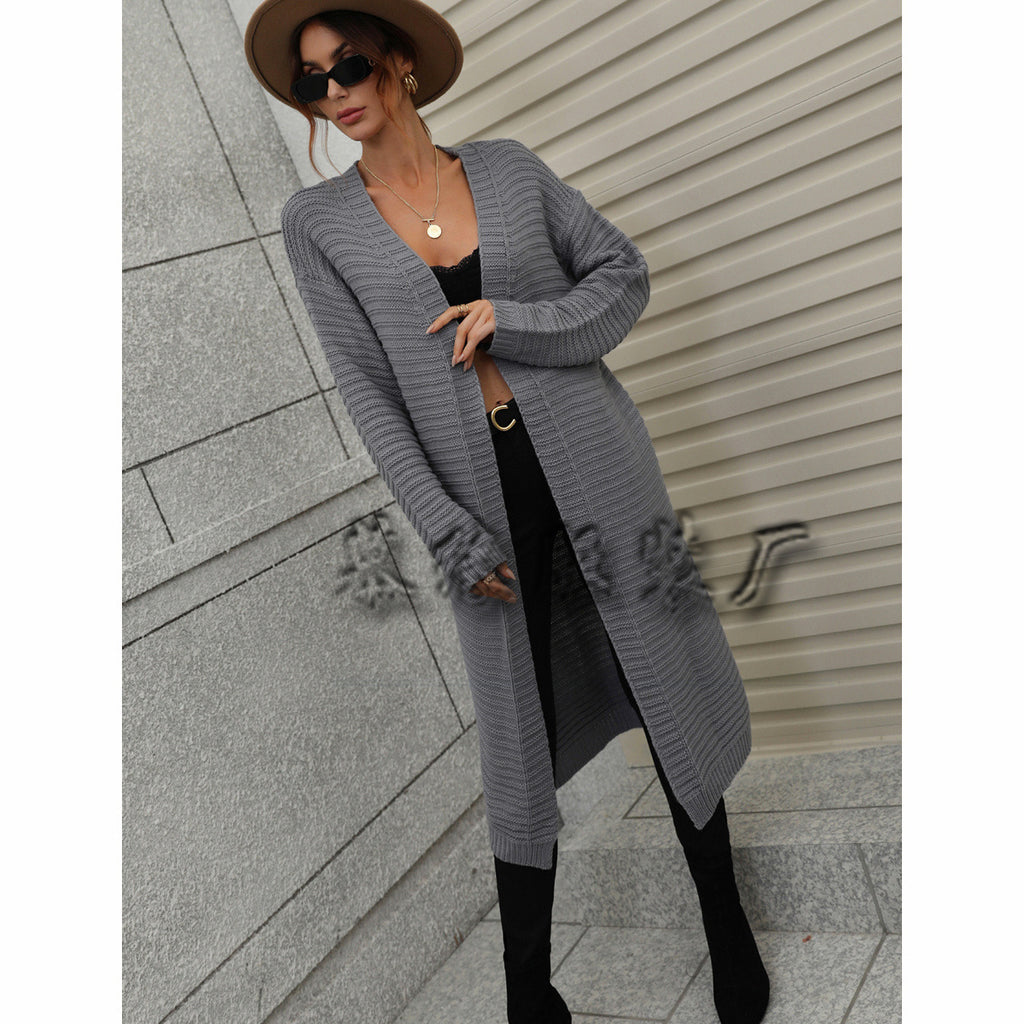 Long Cardigan Solid Color European and American Style Women Knitted Women's Cardigan Sweater Women