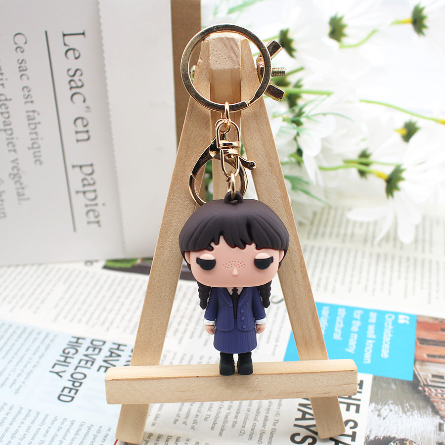 Wednesday Adams Keychain Addams Family3d Epoxy Doll Anime Peripheral Pop Hand-Made Pendant