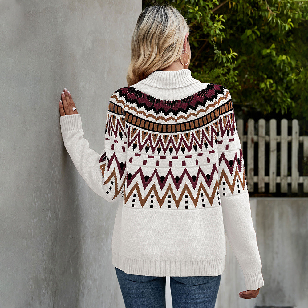 Vintage Stripe Stitching Contrast Color Sweater Halloween Turtleneck Sweater
