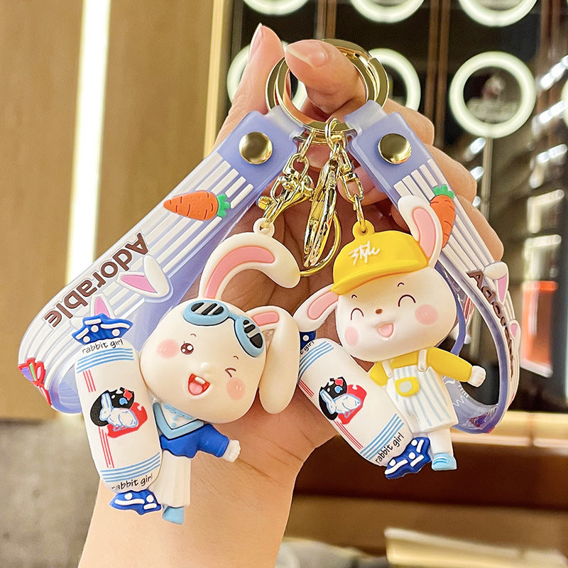 Cartoon Toffee Rabbit Keychain Pendant Car Cute Jewelry Couple Bags Hanging Doll Key Chain