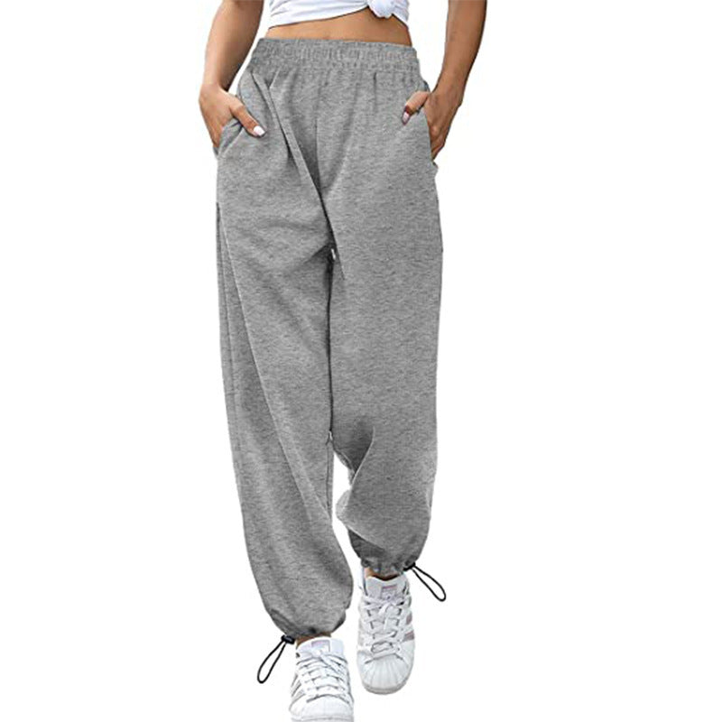 Loose Leisure Sports Drawstring Wide Leg Ankle Banded Pants Women