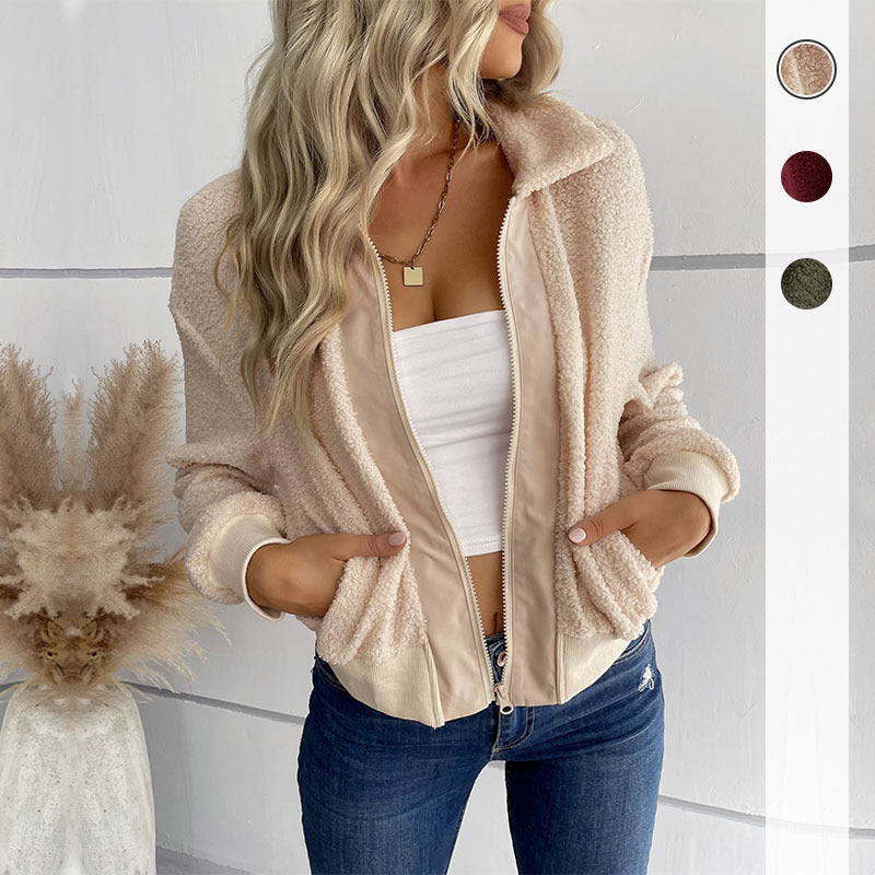 Autumn and Winter New European and American Fashion Women's Wear Solid Color Long Sleeve Lapel Berber Fleece Coat