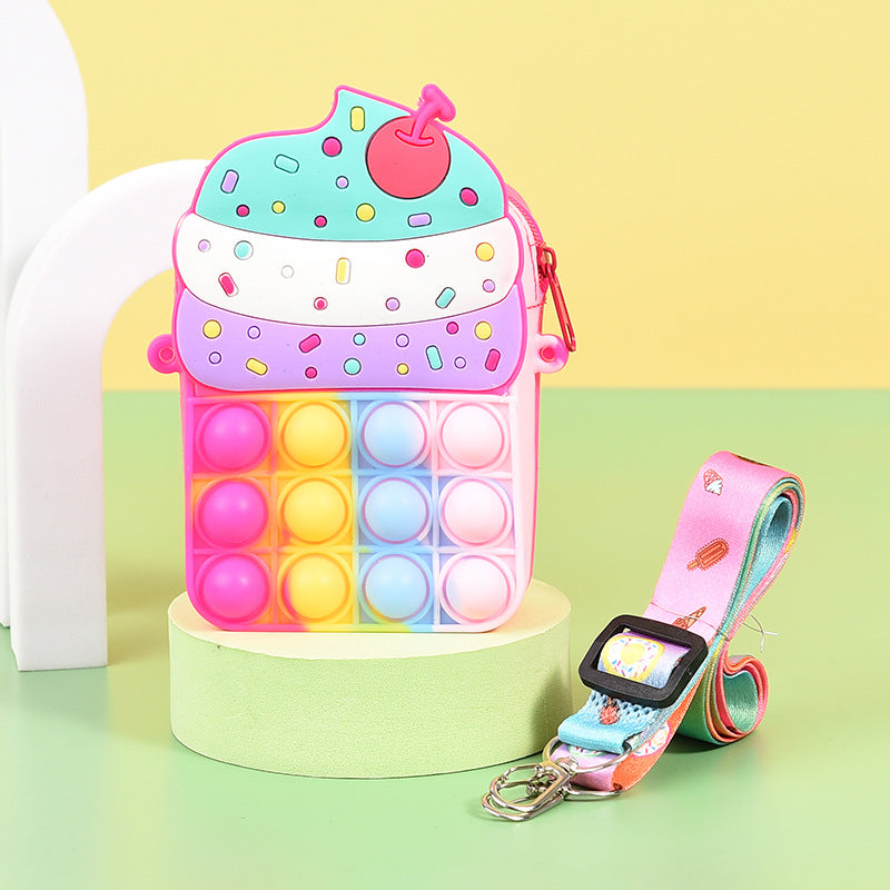 Cake Silicone Bag Squeezing Toy Deratization Pioneer Coin Purse Toy Bag Cute Kid's Messenger Bag Earphone Bag in Stock