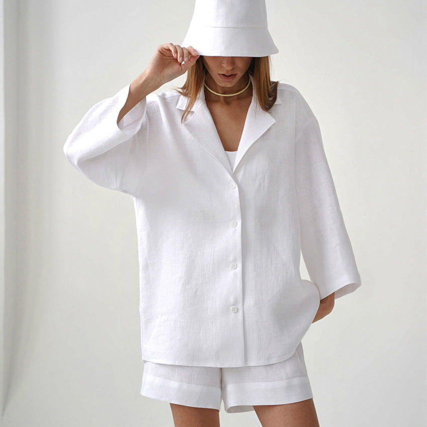 Cotton and Linen Women's Shirt Loose Shorts Graceful and Fashionable