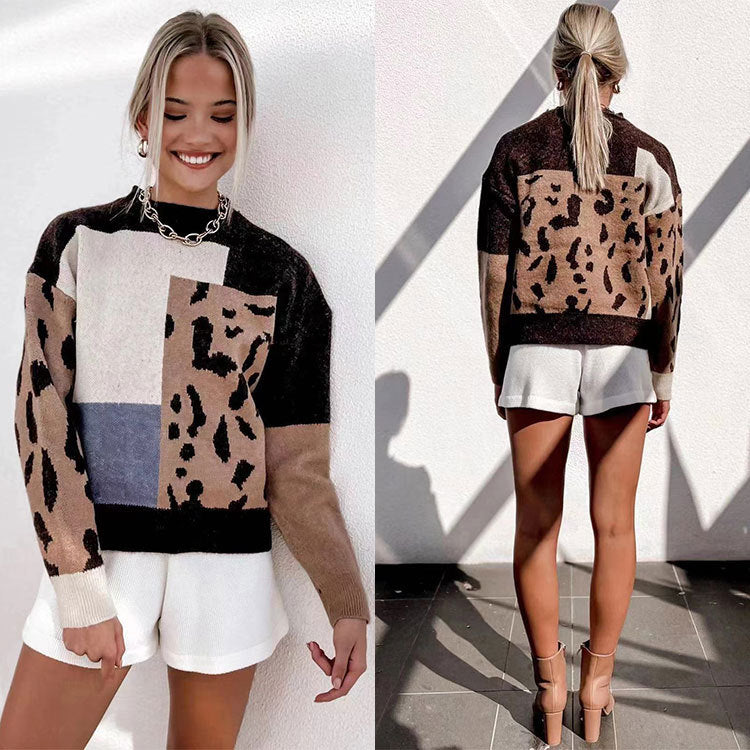 Leopard Print Turtleneck Pullover Sweater European And American Style Women Plus Size Long Sleeve Sweater For Women