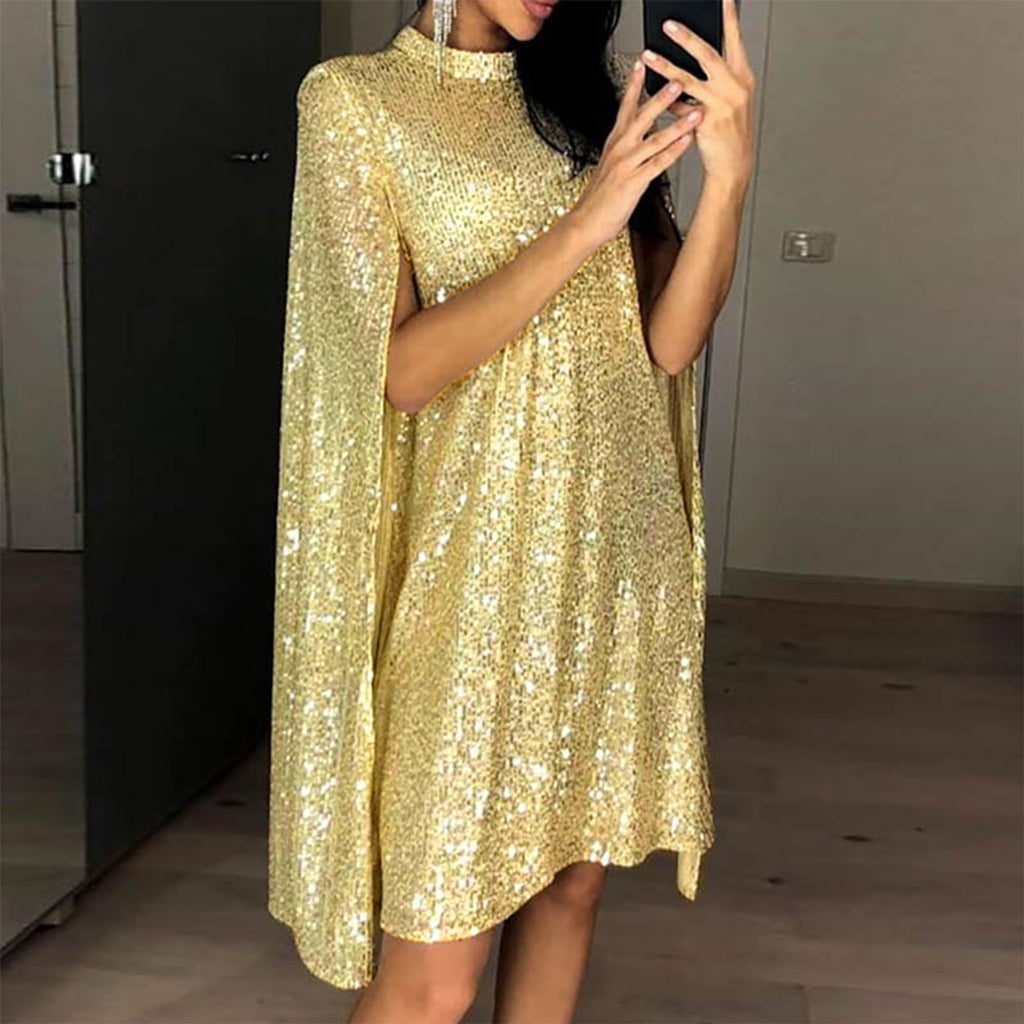 Small Stand Collar Sequins Dress Loose