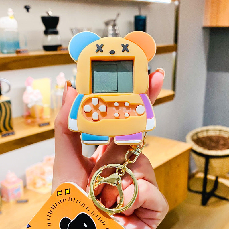 Genuine Creative Baby Bear Handheld Game Machine Cartoon Car Key Ring Schoolbag Pendant Cute Small Gift