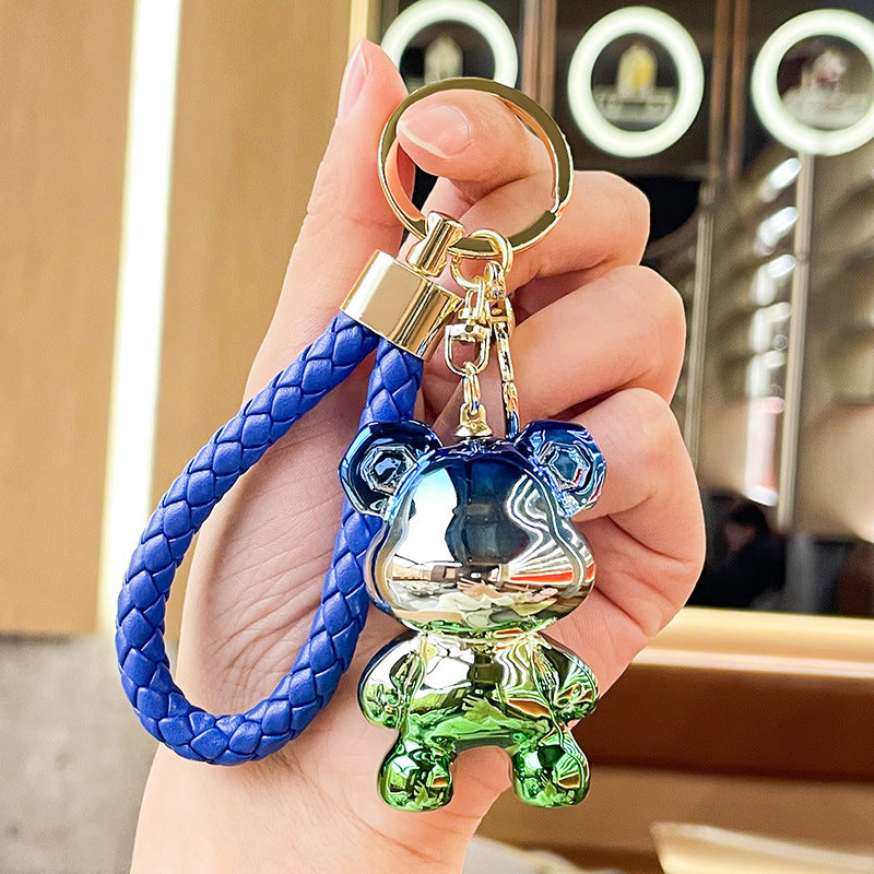 Cartoon Resin Electroplated Two-Color Standing Bear Keychain Cute Automobile Hanging Ornament Crane Machine Personalized Gift Key Chain