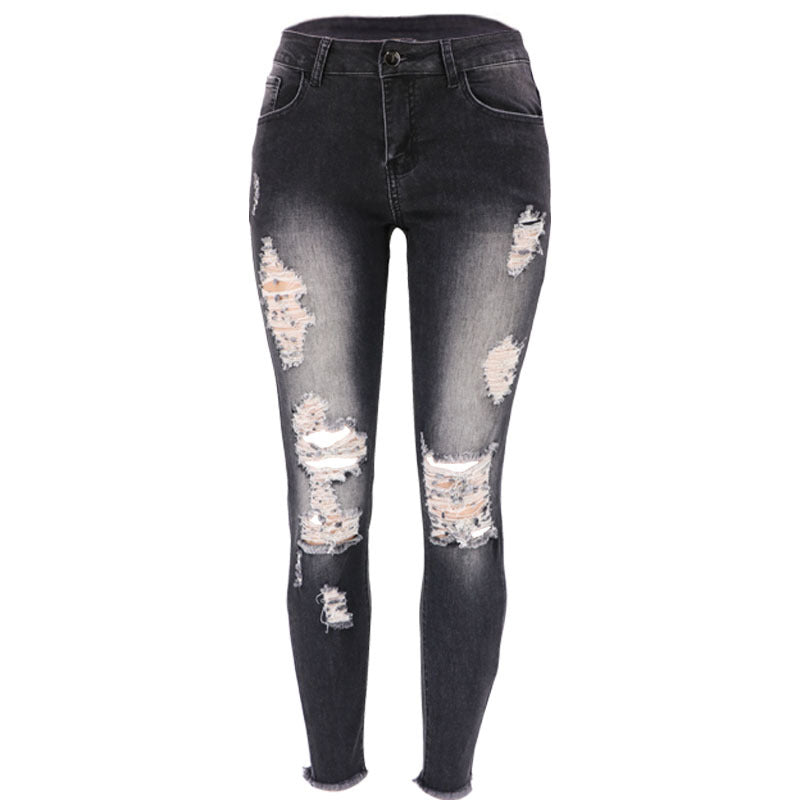 High Elastic Cropped Ripped Women's Skinny Skinny Hip Raise Fashion Jeans