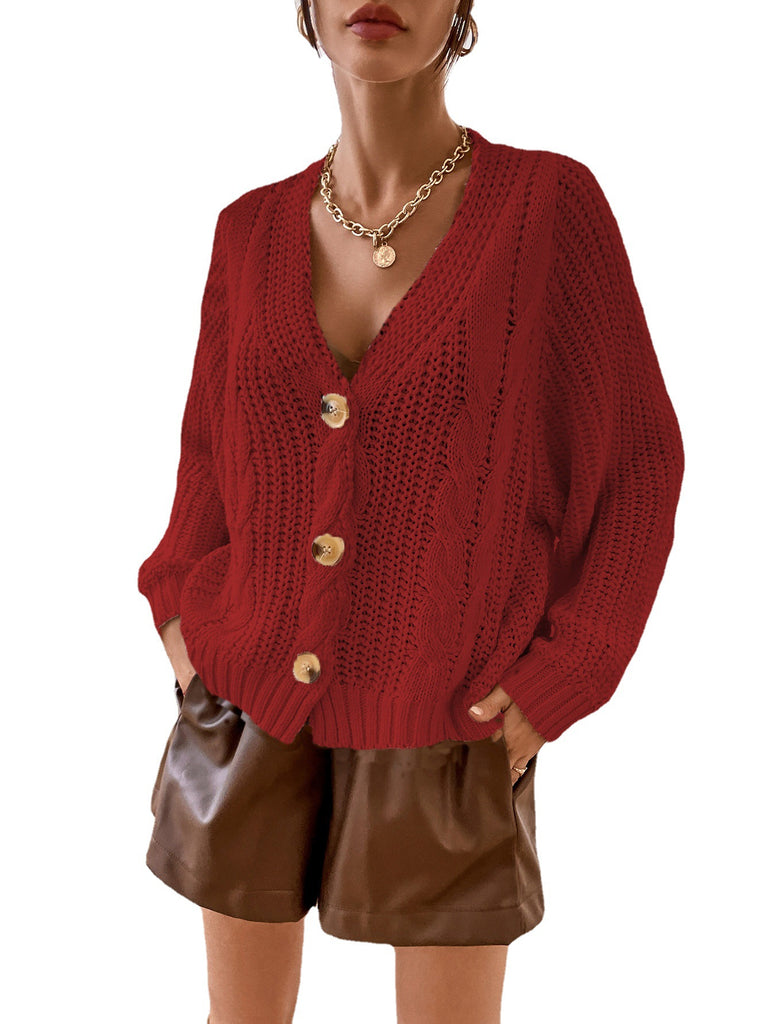 Hemp Pattern Breasted Sweater Cardigan Coat Women