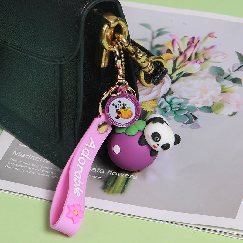 Epoxy Fruit Panda Cute Key Pendant Cartoon Doll Creative Gift Couple Bags Ornaments Purchase