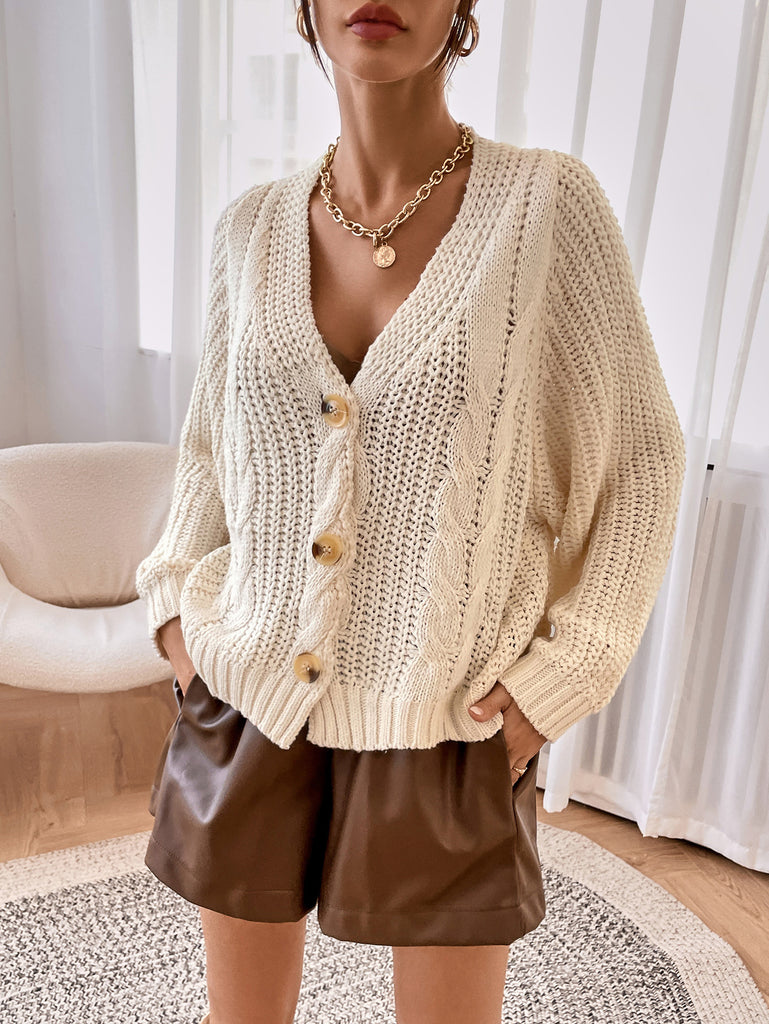 Hemp Pattern Breasted Sweater Cardigan Coat Women