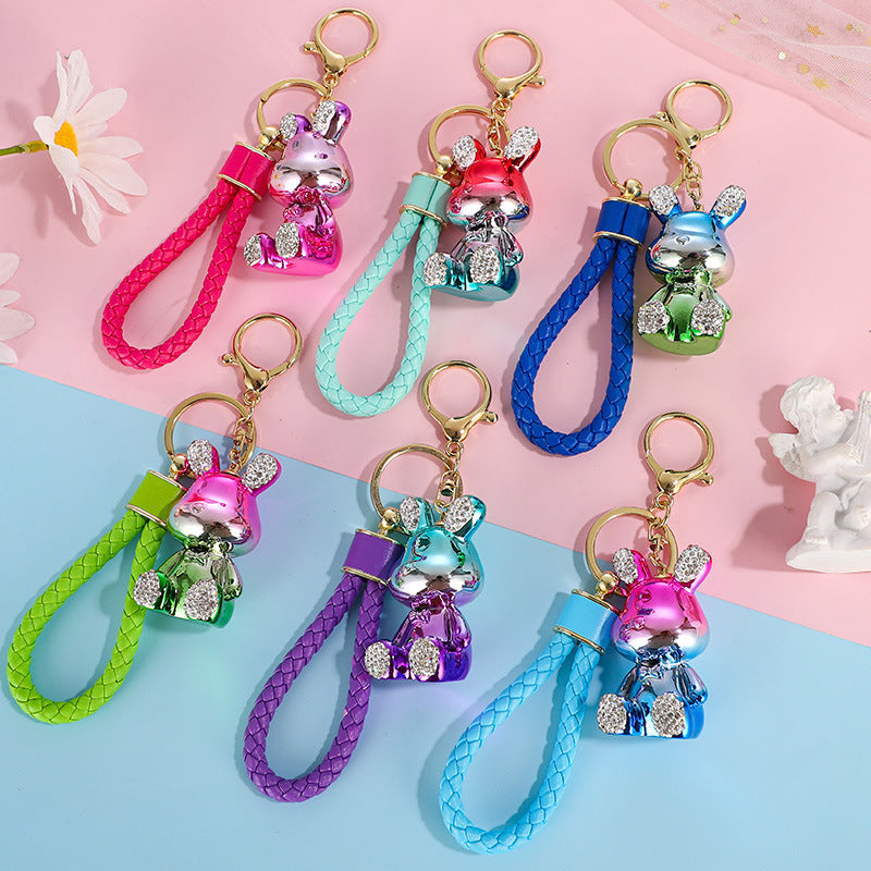 Resin Diamond Electroplated Two-Color Rabbit Keychain Cute Pendant Cartoon Doll Exquisite Bag Key Ring Pendants