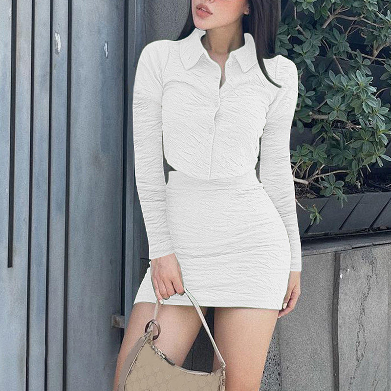 Autumn and Winter New Women's Clothing Long Sleeve Short Top Slim-Fit Sheath Skirt 2 Two-Piece Suit