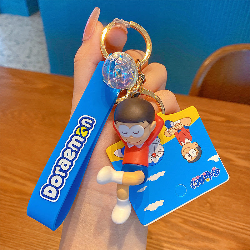 Genuine Doraemon Keychain Pendant Female Cute Cartoon Pokonyan Vehicle Key Chain Pendant Small Gift