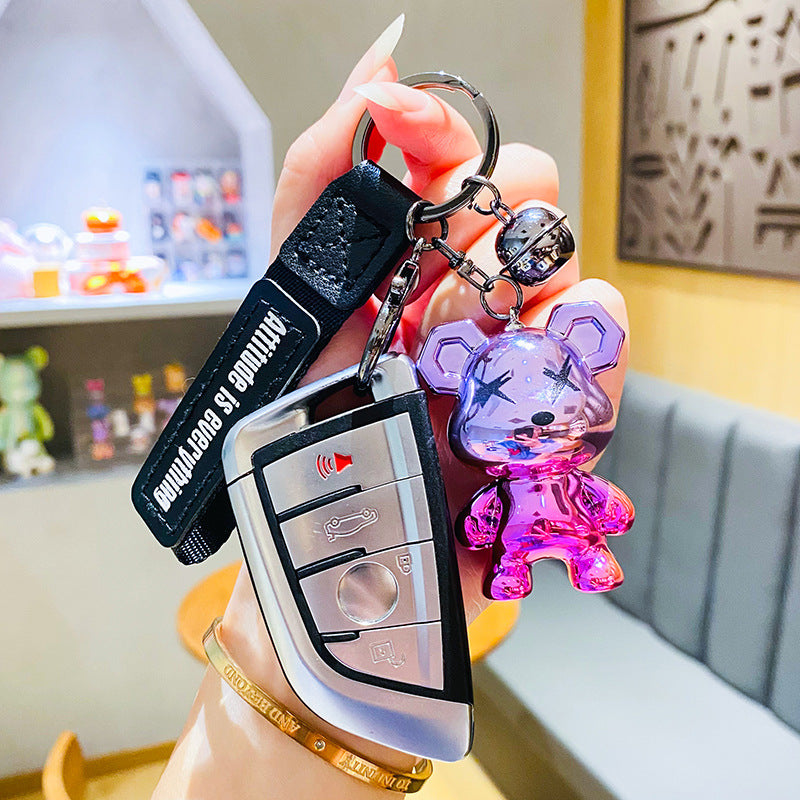 Creative Fashion Cool Electroplating Xx Eyes Little Bear Cartoon Car Key Ring Schoolbag Pendant High Sense a Pair of Gifts